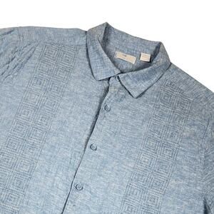 Cafe Luna Button Up Shirt Mens‎ XL Large Blue Short Sleeve Panel Collared